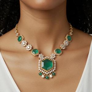 Refined Designer Gajaah 925 Silver Kundan <b>Necklace</b> Set | Handcrafted Enamel & <b>Ruby</b> Pendant | Gold-Plated Traditional Jewellery - Product Image 1