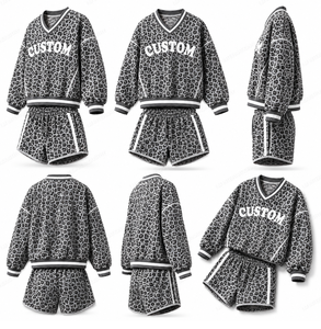 Conjunto de Suéter Tejido de 2 Piezas con Estampado de Leopardo para Mujer, Corte Holgado, Cuello Redondo, Estilo Deportivo Casual, para Todas las Temporadas, Poliéster, Manga Larga - Product Image 6