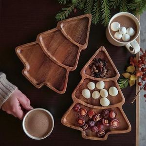 Wood <b>Christmas</b> <b>Tree</b> Serving Tray With 3 Compartments Varnished Finish Minimalist Design For <b>Table</b> Food Storage - Product Image 5