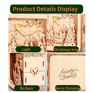 Joyeux Noël, puzzles en bois 3D, lampes de nuit, décorations de bureau et cadeaux d'anniversaire de Noël pour femmes - Product Image 3