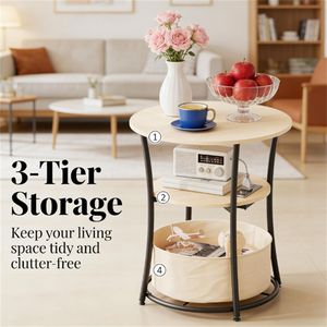 Natural Wood Round Edge <b>Sofa</b> <b>Table</b> with Storage Rack Elegant Coffee <b>Table</b> - Product Image 4