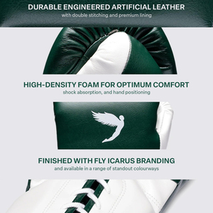 Gants de boxe OEM Custom Pro X Fly Sparring, vert et blanc, en cuir de vachette véritable, fermeture à lacets, nouveau modèle Fly Boxing Gloves - Product Image 4