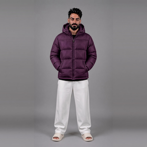 Chaqueta Acolchada con Capucha para Hombre, Color Sólido, Resistente al Viento, Poliéster/Algodón, Cierre de Cremallera, Largo Regular, Relleno de Poliéster - Product Image 3