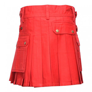 Jupe kilt courte rouge pour femme, faite à la main, taille ajustable, douce, avec boutons-pression et poches cargo - Product Image 3