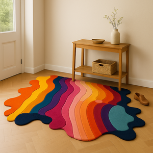 Handmade Wool Rug in multicolor Irregular Shape Modern <b>Carpet</b> for Living Room & Kids Room Soft Custom Home Decor Picnic Use - Product Image 2