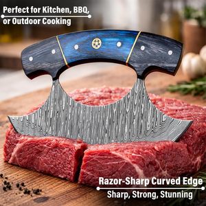 Couteau de cuisine Ulu artisanal en acier Damas, coupe-pizza, manche ergonomique en bois, fabricant OEM USA EU TARJ 2026, vente chaude - Product Image 2
