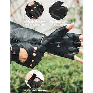 Premium Real Leather Half Finger Gloves Men Custom Designer Ventilated Knuckle Holes Biker Motorcycle Driving Gym Fitness Gloves - Product Image 2