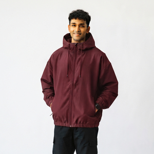 Sweat à capuche zippé coupe-vent pour homme, manches longues, épaules tombantes, imperméable, décontracté, 100% nylon polyester, streetwear d'hiver - Product Image 1