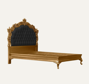 Cama King Size Clásica Europea de Lujo, Tapizada, de Madera de Caoba Sólida, Tallada a Mano, con Acabado Dorado, Ensamblada - Product Image 3