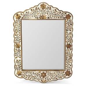 Cadre de miroir en résine avec incrustations de os, créé avec des techniques artistiques expertes pour des accents d'intérieur sophistiqués. - Product Image 2