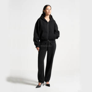 Sweat à capuche court à fermeture éclair en strass pour femmes Ensemble de pantalons de survêtement pour femmes Logo imprimé bouffant personnalisé Ensemble deux pièces Vêtements pour femmes - Product Image 2