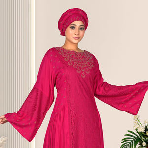 Vestido Maxi de Rayón Modesto para Mujer, Estilo Islámico de Oriente Medio, con Paneles de Red Rusos, Cuello Redondo y Manga Larga, para Eid - Product Image 4