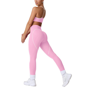 New Wholesale Women's Mid Waist Sports Bras and Yoga <b>Leggings</b> Gym Fitness Set Splice Color Breathable Solid <b>Pattern</b> - Product Image 4