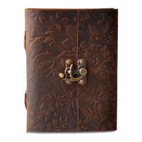 Journal en cuir véritable Fleur de jardin Cahier d'écriture gaufré fait à la main Bloc-notes quotidien non doublé Papier de coton Meilleur cadeau pour unisexe