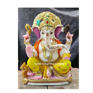 Statue de Ganesh en marbre Makrana blanc pur, position assise, surface lisse et brillante, idéale pour un cadeau d'affaires. - Product Image 2
