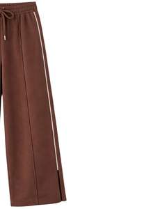Pantalon de survêtement marron chocolat pour femme, coupe large, avec passepoil latéral, taille élastique et cordon de serrage, décontracté, coupe ample, jambe droite, pour la détente - Product Image 4