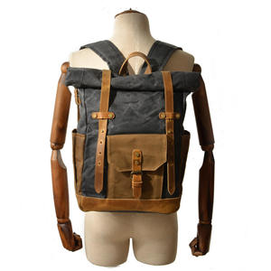 Vintage <b>Canvas</b> <b>Roll</b>-Top Backpack with Leather Straps and Hasp Closure Unisex Daily Use 20-37L Capacity - Product Image 4