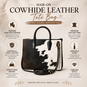 Sac fourre-tout en cuir de vachette à poils, fait main, avec poignées structurées et bandoulière amovible pour femme, idéal pour le bureau, les voyages et l'usage quotidien - Product Image 5