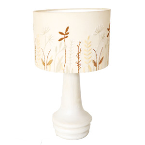 Handcrafted Wooden Oil <b>Lamp</b> with Embroidered <b>Shade</b> Mid Century Modern <b>Industrial</b> White Geometric Pattern Outdoor Use - Product Image 1
