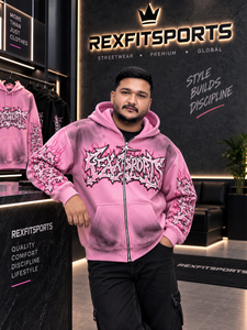 REXFITSPORTS 2026 Sudadera con capucha rosa personalizada con cremallera completa, estilo urbano, forro polar premium, logotipo personalizado, venta al por mayor - Product Image 6