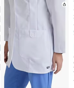 Bata de laboratorio blanca tejida para mujer con 3 bolsillos y cierre a presión, uniforme de hospital, bata de médico, conjunto de pantalones azules tipo scrubs - Product Image 4