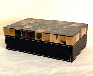 Nueva Caja Rectangular Rústica de Cuerno de Búfalo de ILAHI, Pulida, Ecológica, para Almacenamiento de Joyas, con Interior Suave para Artículos Delicados, Uttar - Product Image 1