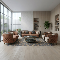 Ensemble de canapés en velours de luxe sur mesure avec cadre doré |   Sièges rembourrés classiques modernes pour salon de villa et hall d'hôtel