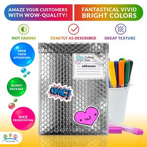 6.5 in argento metallizzato \ "X 10.5 \" Bubble mailer Pack 250 rivestimento imbottito impermeabile borse di spedizione lucenti imbottite buste per posta - Product Image 5