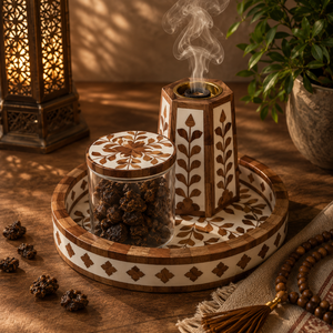 Arabic Wooden Bone Inlay Bakhoor Burner Set with Tray & Storage <b>Box</b> For <b>Ramadan</b> Eid <b>Gift</b> Decorative Luxury Islamic Oud Burner - Product Image 5