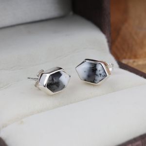 Natural Dendrite Opal Smooth Hexagon Shape <b>Earrings</b> 925 Sterling Silver Handmade Gemstone <b>Earrings</b> Boho Style Fine Fashion Bulk - Product Image 2