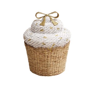 Aesthetic Cupcake Water Hyacinth <b>Basket</b> Cute Dessert Shaped Clothes Laundry <b>Hamper</b> Decorative Storage Bin <b>for</b> Girls Room - Product Image 1