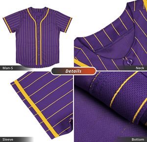 Purple Yellow Striped <b>Baseball</b> Jersey Men's Short Sleeve Button Front Moisture Wicking Polyester Sport Apparel - Product Image 4