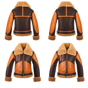 URBANGAZER Men's 100% Polyester Bomber <b>Jacket</b> Color Blocking Faux Fur Lining Windproof Breathable Thick Winter Moto Style - Product Image 5
