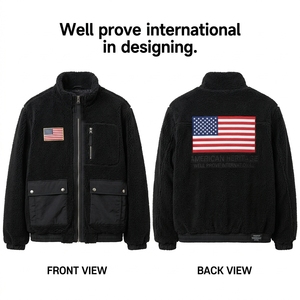 Unisex Heavy 350 GSM <b>Sherpa</b> <b>Fleece</b> Bomber Jacket Camouflage Pattern Grey Navy Custom Logo Full Zip Waterproof Windproof Crew - Product Image 4