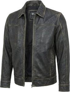 Diesel Men's Genuine Leather Moto <b>Jacket</b> Turn-down Collar Zipper Closure Solid Black Regular Length Autumn Wear - Product Image 5