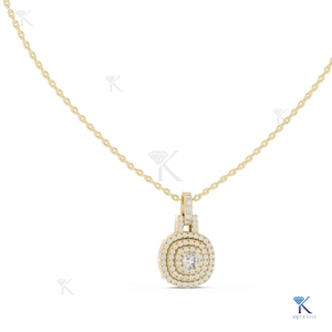 จี้เพชรทรงคุชชั่นแบบฝังสองวงกลม สร้อยคอทองคำแท้ 14K 18K สำหรับผู้หญิง ประดับเพชรแบบพาเว่ หรูหรา - Product Image 2