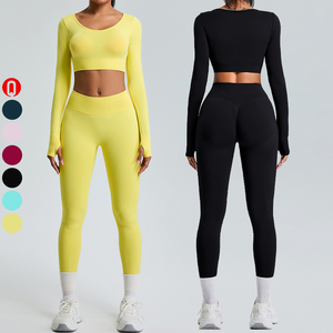 Ensemble de sport 3 pièces pour femme à séchage rapide, respirant et uni : Legging, veste de compression à manches longues et brassière de sport pour le yoga et la gym - Product Image 3