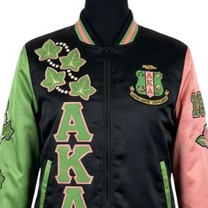 Chaqueta Bomber con Estampado de Hojas de Hiedra en Negro, Rosa y Verde para Mujer, Diseño Gráfico de Perlas 1908, Estilo Casual y Deportivo - Product Image 5