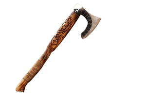Hacha Vikinga Hecha a Mano Personalizada, Hoja de Acero Forjado, Mango de Madera con Diseño Tallado, para Uso en Supervivencia, con Funda de Cuero - Product Image 2