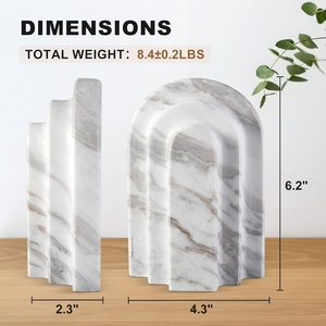 Marble Bookends Irregular Shape Sculptural Stone Bookends Minimalist Design 2Pcs White Gray Vein Pattern - Product Image 2