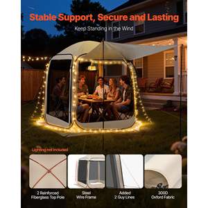 Beige 6 X 6 ft <b>Pop</b>-Up Screen House Tent for 4-6 People Portable Screened Canopy Extended <b>Awning</b> Carry Bag for Patio Backyard - Product Image 5