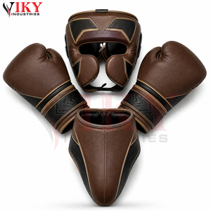 Meilleur fournisseur, nouvelle arrivée, ensembles de boxe en cuir véritable robustes, graphismes personnalisés, marron, noir et finition dorée, équipement d'entraînement - Product Image 1