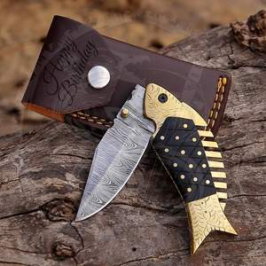 Cuchillo de bolsillo plegable de acero de Damasco hecho a mano con hermoso Mango, cuchillo de supervivencia personalizable OEM para envío directo - Product Image 1