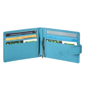 Premium Sky Blue Genuine Leather <b>Mens</b> Money Clip <b>Wallet</b> Snap Button Bifold Card Holder <b>RFID</b> Protected Slim Leather Accessory - Product Image 3