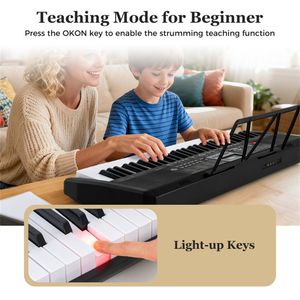 Pianoforte Digitale a 61 Tasti per Principianti, Nero, Stile Martello con Modalità di Insegnamento Illuminata, 200 Ritmi, Funzione Doppia Tastiera - Product Image 5