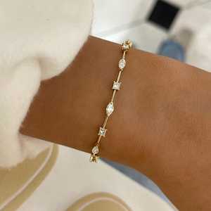 Station Tennis <b>Bracelets</b> 7Inches Lobster Clasp 14K <b>Solid</b> Gold Princess Marquise Lab Grown Diamond Classic Stacking Everyday Wear - Product Image 4
