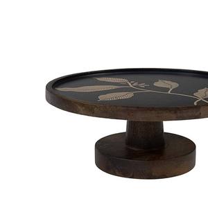 Support à gâteau en bois foncé avec motif de feuille incrusté, élégant plateau de service conçu pour des présentations de desserts luxueuses et stylées - Product Image 4