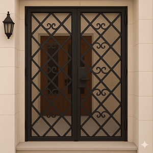 KHP Traditional Wrought Iron Security Door Manual <b>Swing</b> Exterior Entry Metal Gate Decorative Finished Surface Anti-Theft Design - Product Image 1