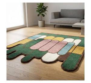 Pièce maîtresse contemporaine pour le salon et la chambre à coucher, tailles personnalisables, tapis géométrique patchwork haute densité - Product Image 2