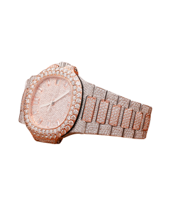 Reloj de pulsera con diamantes de moissanita redondos, totalmente cubiertos de circonitas, con esfera de oro rosa personalizada, estilo hip-hop, automático, para hombre, regalo de cumpleaños. - Product Image 2